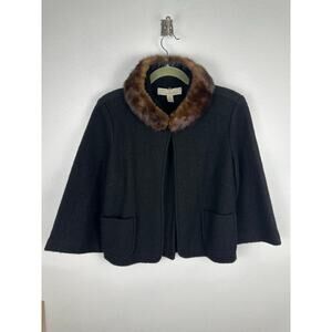 vintage Mainbocher textured wool swing jacket A-line wide collar 3/4 sleeve Med